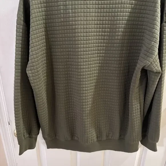 Ampersand Avenue Quilted Pullover Hoodie Size Medium Olive Fall NWT Oversized - Picture 13 of 13